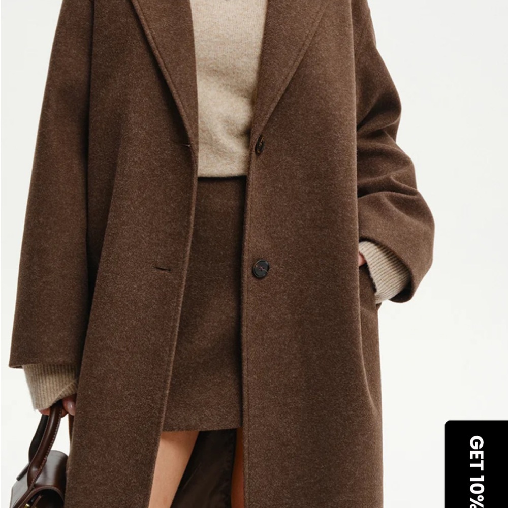 Commense Brown Wool-Blend Long Coat